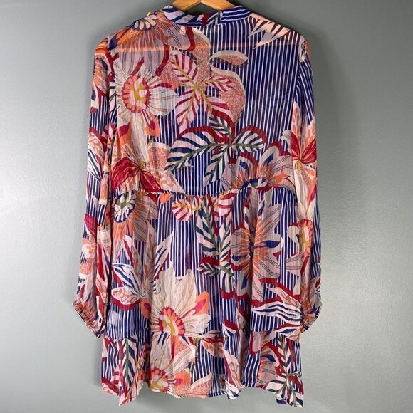 Soft Surroundings Tory Tunic Womens Sz XS Floral Stripes Sheer Boho Embroidered - Picture 4 of 11